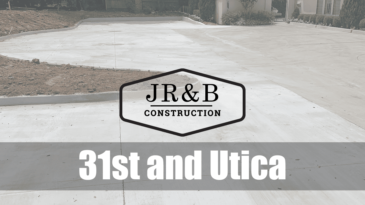 Concrete slab background with the JR&B logo set against it and words 31st and Utica overlaid on it
